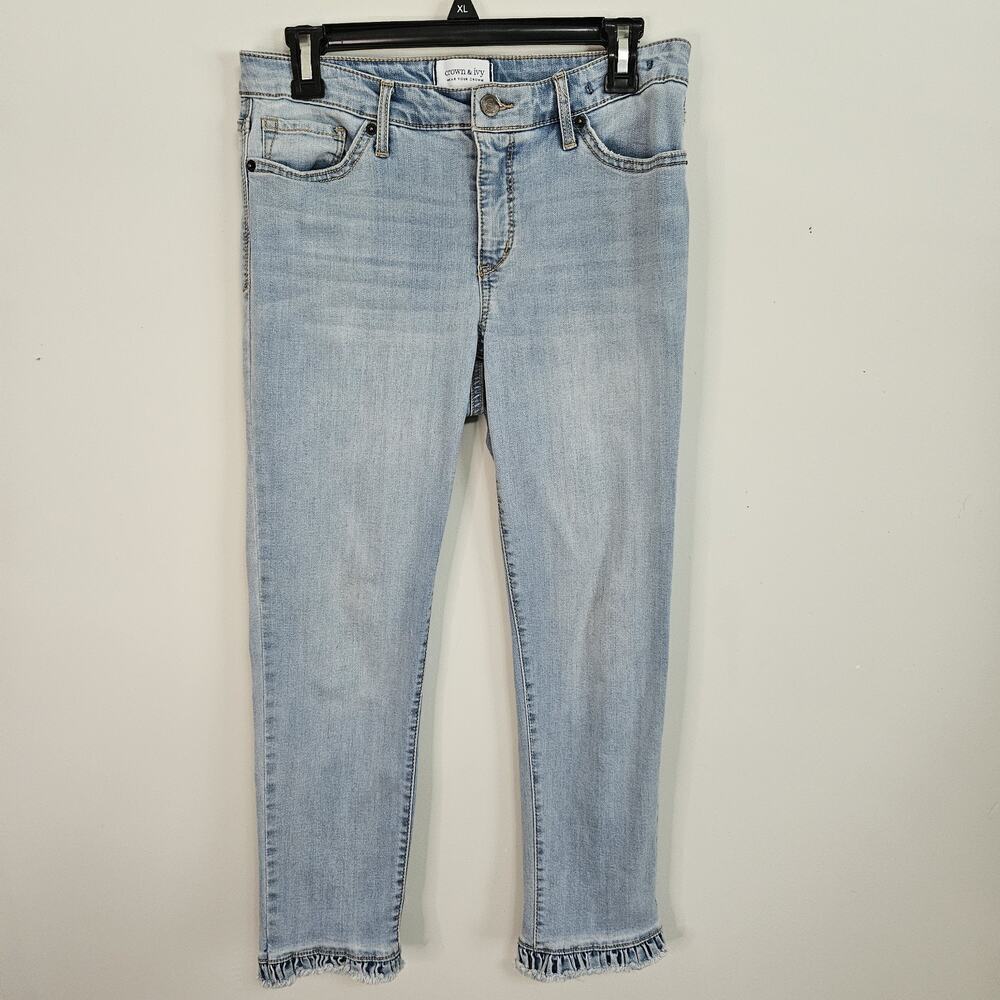 Crown & Ivy Women's High Rise Skinny Lt Blue Denim Ruffle Hem Crop Jeans 6R